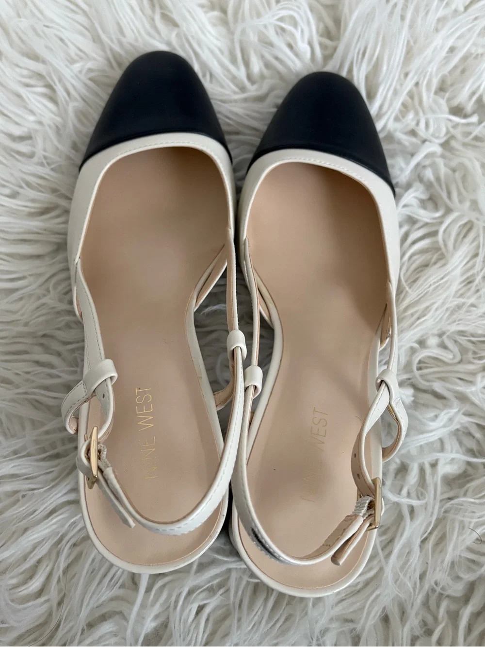 Nine West Black & White Cap Toe Block Heel Slingback Sandals Size 10